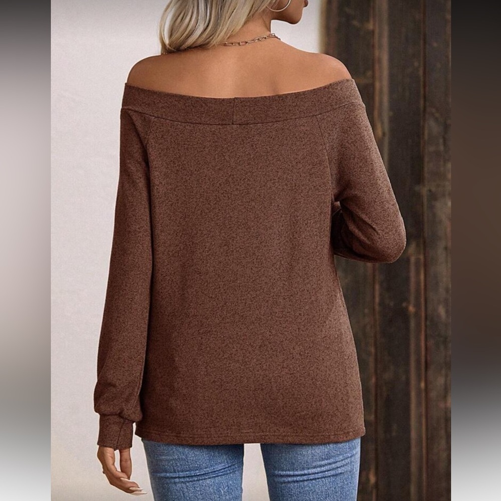 Off-Shoulder Brown Women's Top L - Picture 3 of 11